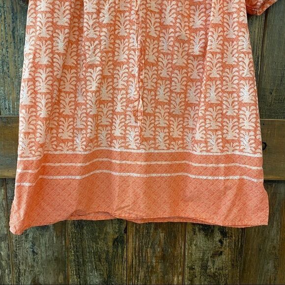 Hester Orchard Sz M BOHO Orange Print Pheasant Cap Sleeves Relaxed Blouse - Picture 5 of 10